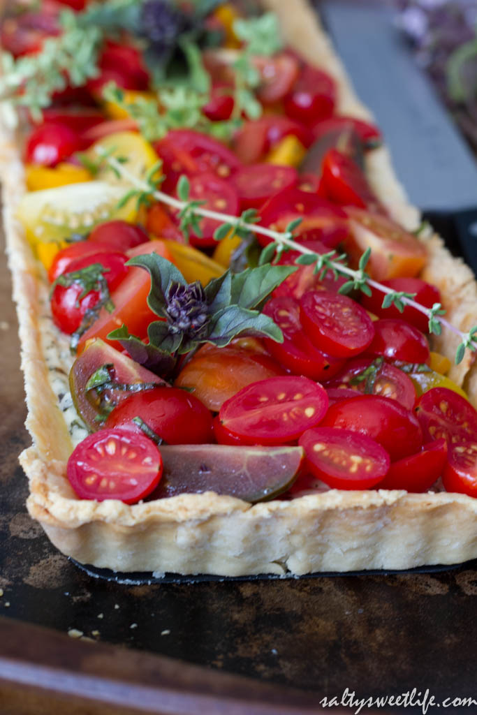Heirloom Tomato and Herbed Ricotta and Goat Cheese Tart | Salty Sweet Life